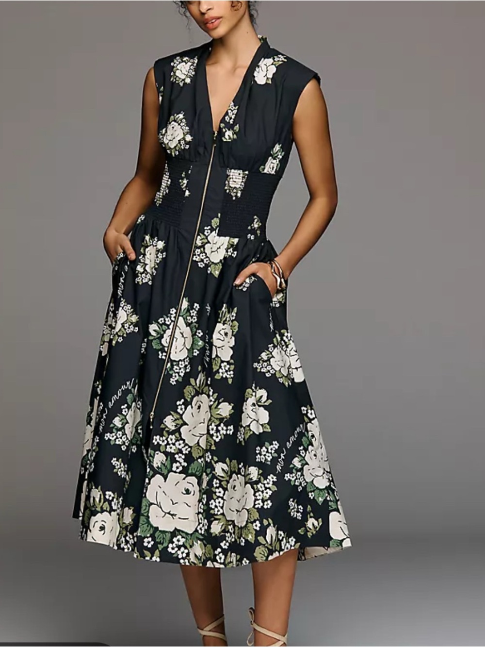 Anthropologie Tommie Zip-Front Midi Cotton Smacked Dress size M